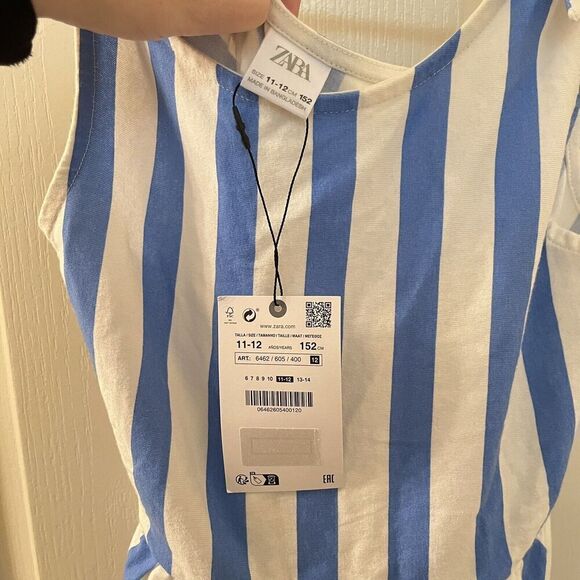 Zara Girls Blue Striped Dress With Bow Tie Straps Size 11-12 NWT - Picture 7 of 12